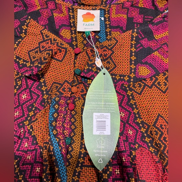 Farm Rio Yawanawá Stripes Maxi Dress NWT Beaded Buttons L/XL Boho - Picture 5 of 5